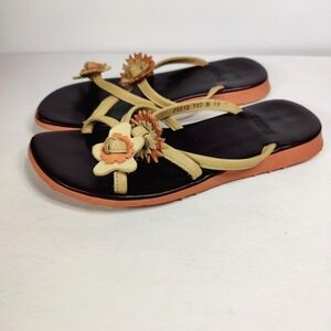 Camper Leather Sandals Cream Orange Thongs Floral Tropical women US 8.5-9 EU 39